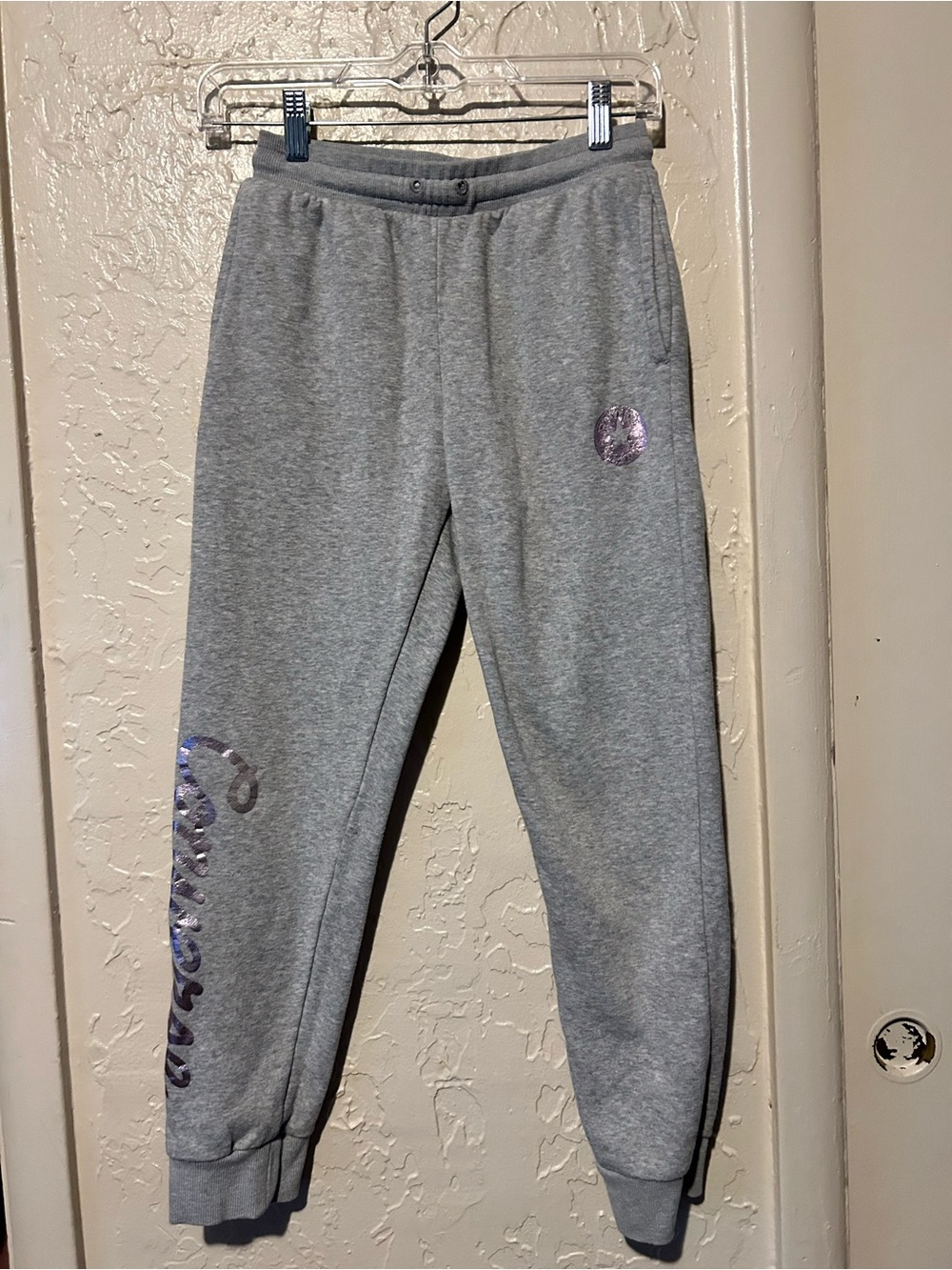 Converse Gray Sweatpants with Purple Script Accents